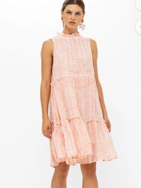 Oliphant Silk Viscose Ruffled Tiered Mini Dress XS NWT Mirror Applique Boho